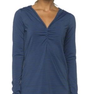 Prana Hoodie Perry Stripe Hoodie Pullover Blue Longsleeve Vneck Lightweight Sz M